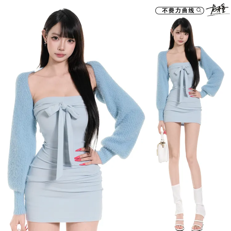 龙牙童推荐【不费力曲线 】春秋冬内搭连衣裙针织收腰包臀修身打底