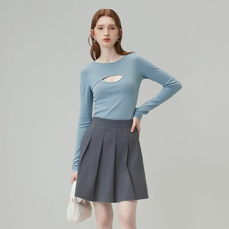 圆领镂空针织衫女修身性感纯色设计感小众时尚上衣夏新款