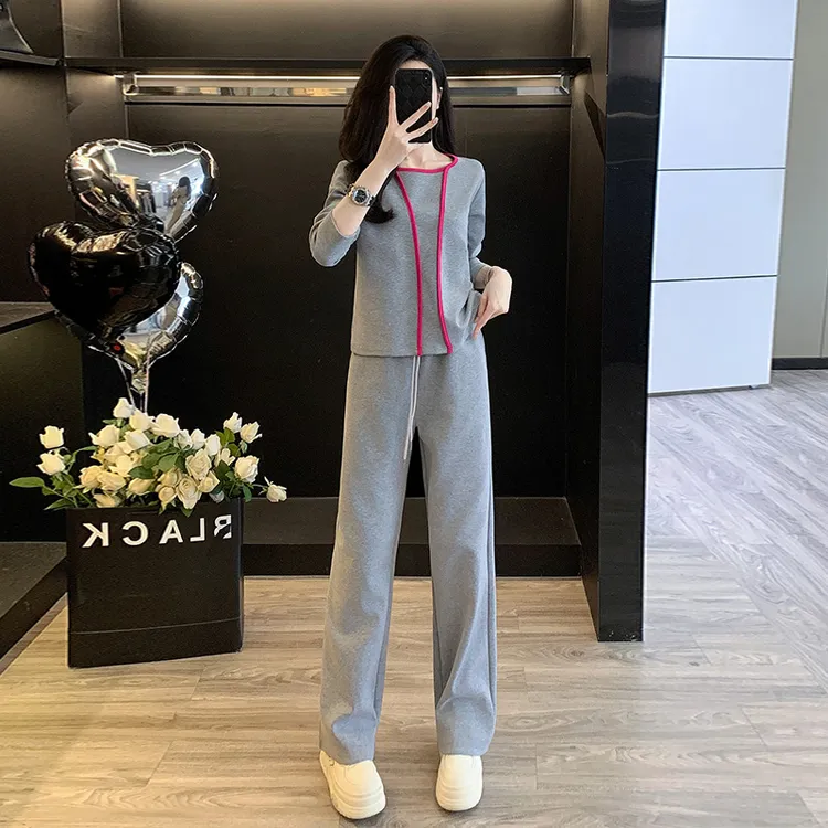 秋装2025新款法式小众休闲时尚套装洋气显瘦上衣阔腿裤两件套女装