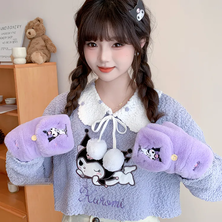 翻盖刺绣手套可爱卡通萌趣少女心保暖舒适柔软手套防寒正版三丽鸥