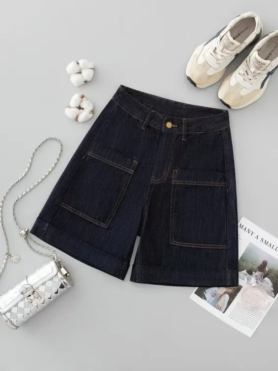 夏季短裤蓝色女士薄款大码牛仔短裤穿搭百搭直筒时尚欧若宽松