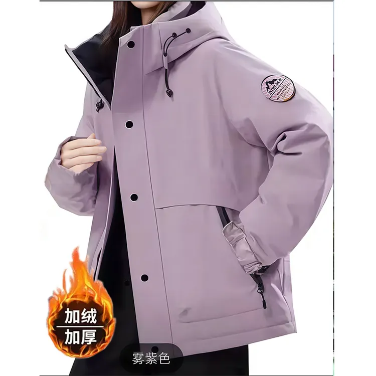 【小火炉大毛冲锋衣】2025冬季新款连帽中长显瘦巨厚百搭外套25126