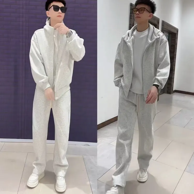 春秋新款休闲运动套装男宽松连帽外套卫衣卫裤两件套高级感一整套