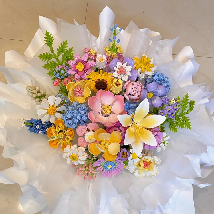 小颗粒益智拼装积木花束永生花女孩简易入门拼图摆件儿童节礼物