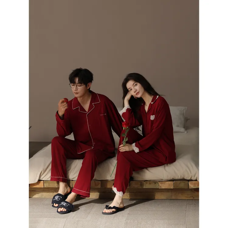 【美家臣】2025新款情侣睡衣春秋纯棉长袖红色本命年结婚家居服套装