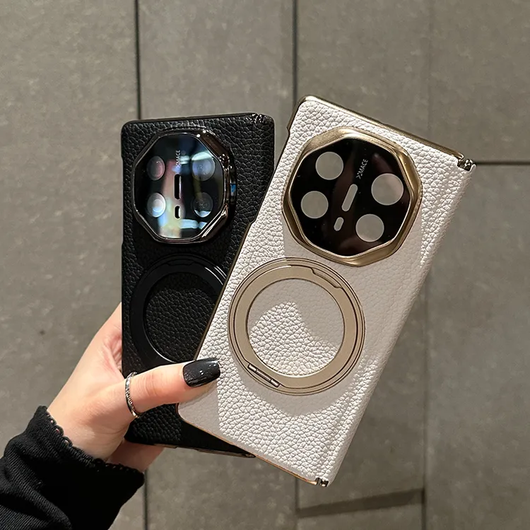 适用华为MateX6双中轴保护手机壳X5白色真皮支架XTS黑色保护套