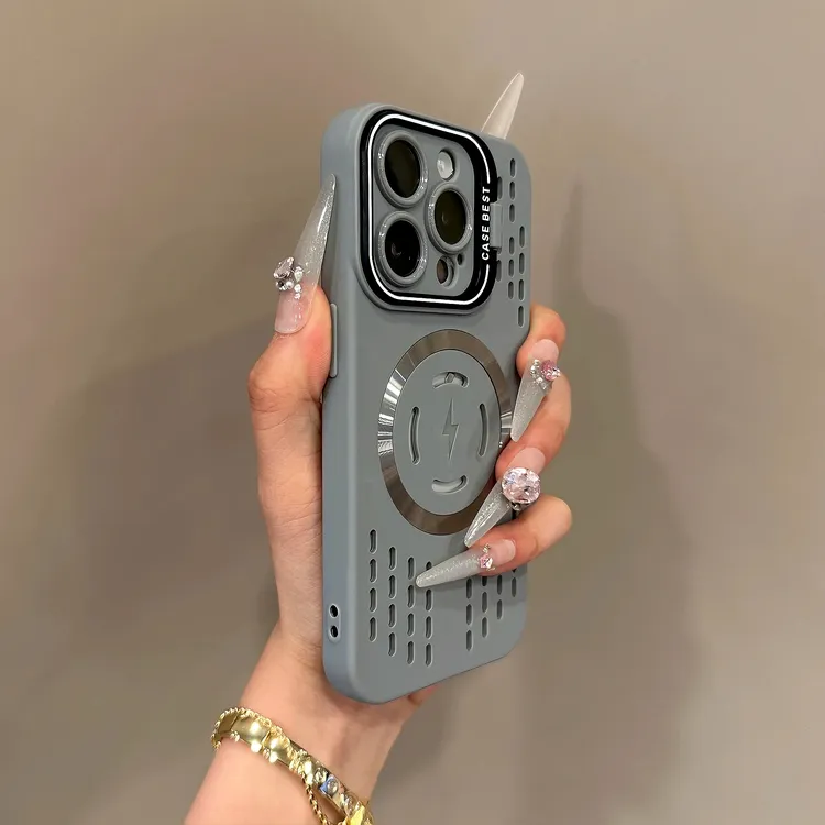 雅天立灰色高级散热镂空磁吸适用iPhone16手机壳15promax14支架13