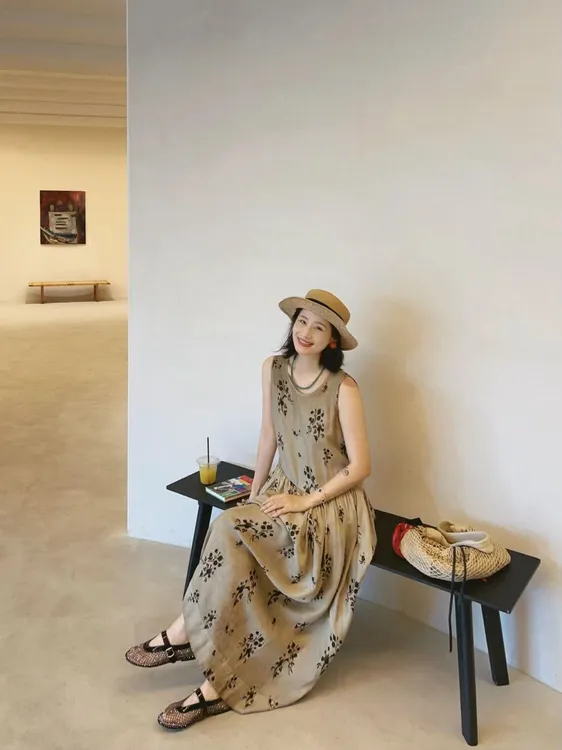 2025夏季新款墨间疏影水墨画风印花连衣裙设计感复古无袖背心长裙