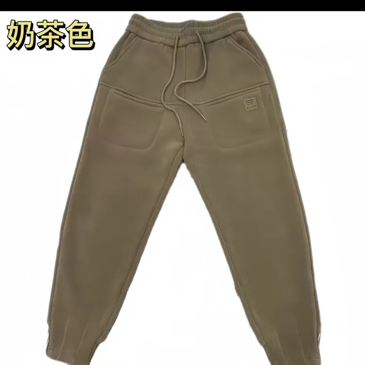 冬季高腰条纹拼接保暖多口袋微弹纯色休闲裤哈伦裤小个子百搭显瘦