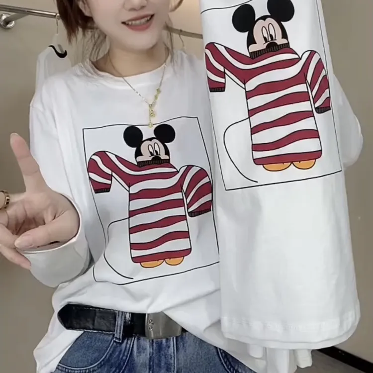 新款百搭长袖红米奇印花时尚宽松显瘦上衣
