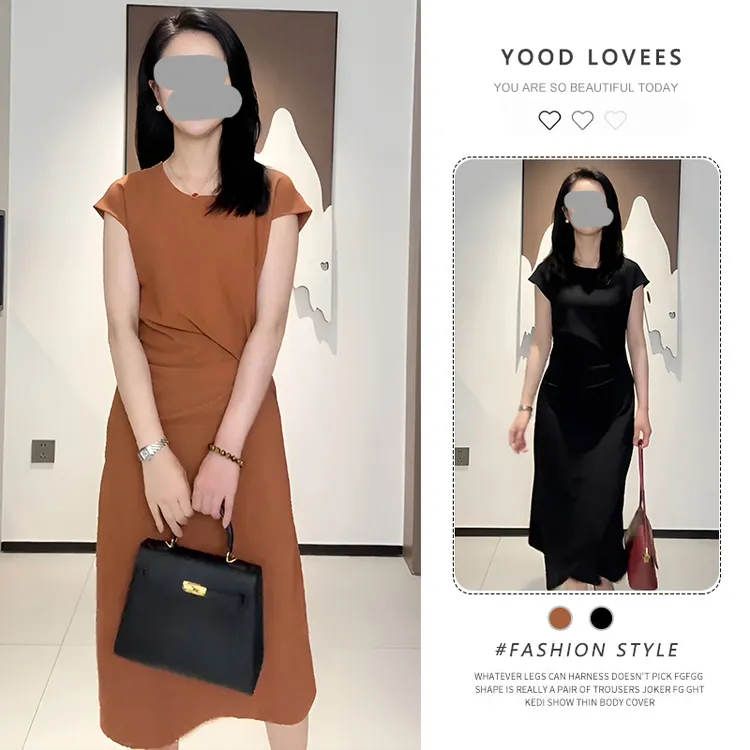 韩系简约高级感休闲黑色连衣裙女2025夏季新款设计感宽松气质长裙