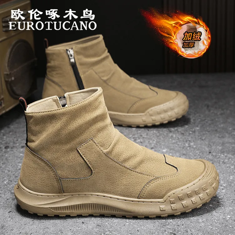 欧伦啄木鸟EUROTUCANO男鞋冬季加绒加厚高帮棉靴子男款保暖马丁靴