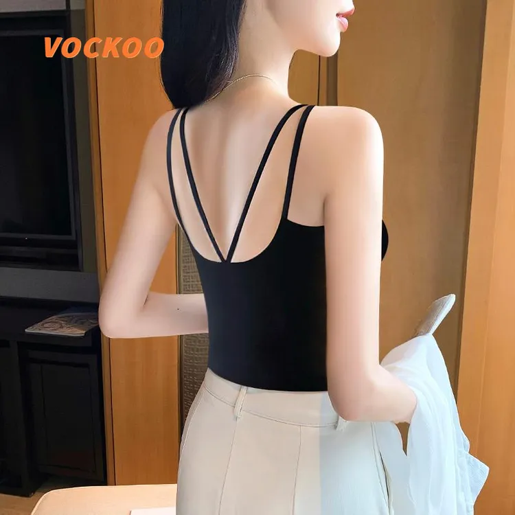 VOCKOO吊带背心女内搭新款美背内衣带胸垫文胸一体外穿打底上衣春