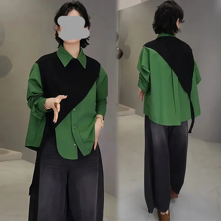 2025早秋新款时尚文艺复古单排扣衬衫女叠穿高级感洋气披肩两件套