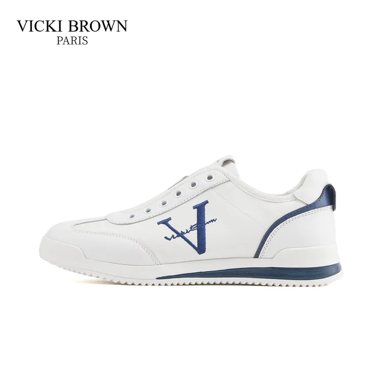 VICKI BROWN夏季男士经典白色复古透气运动帆布鞋百搭时尚休闲鞋