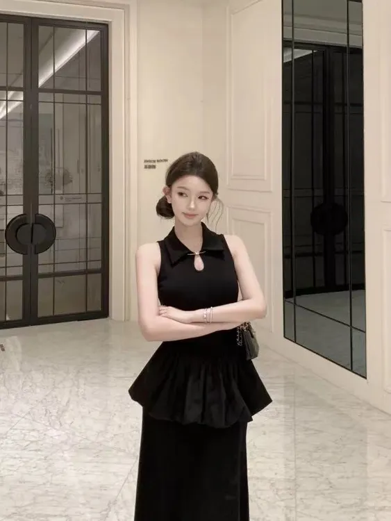 中国风法式时尚套装修身抹胸春日慢人风晕染ins风9350