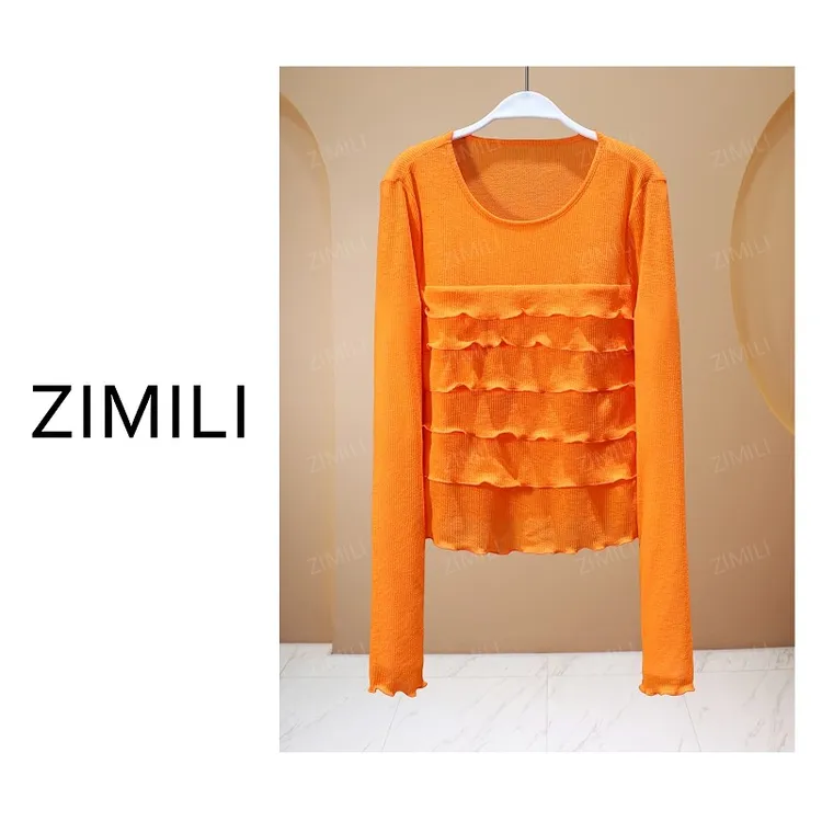 【亮哥欧货女装】冬季热感螺纹《波浪褶》高弹显瘦打底上衣10038-A3