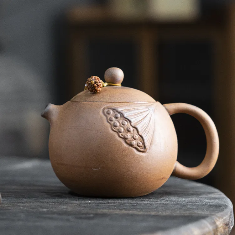 原矿无釉粗陶茶壶单壶家用单个泡茶壶素烧莲蓬西施壶复古泡茶器