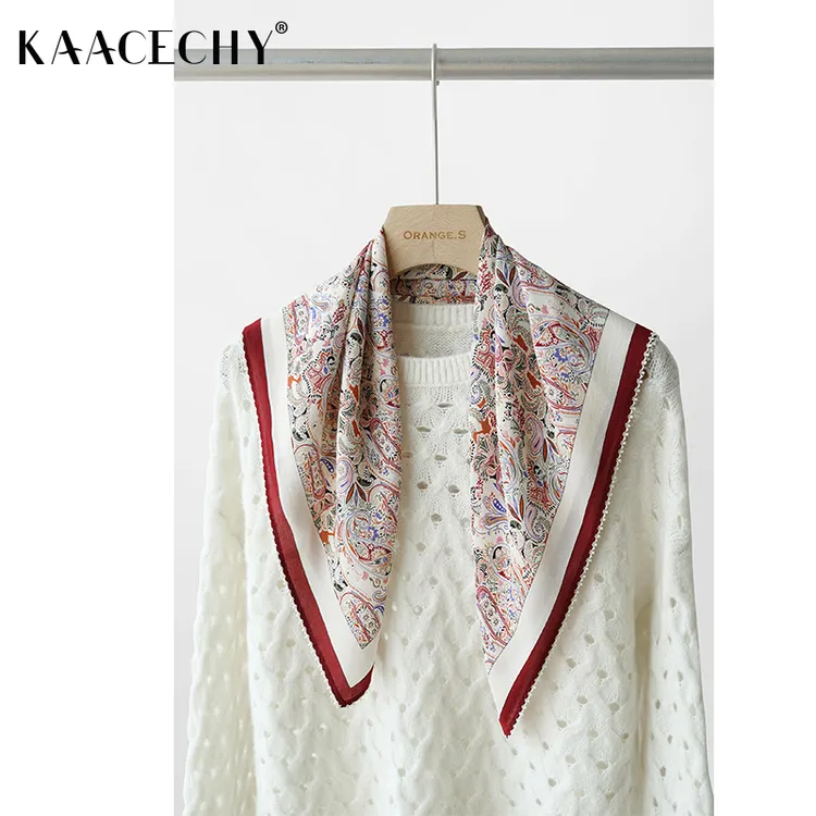 轻奢品牌百搭丝巾女款爆款2025新款真丝双绉时尚腰果花桑蚕丝方巾