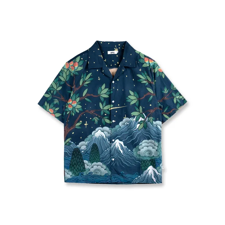無南WUVNEN官方新品《呼麦蒙古人》系列印花夏威夷衬衫