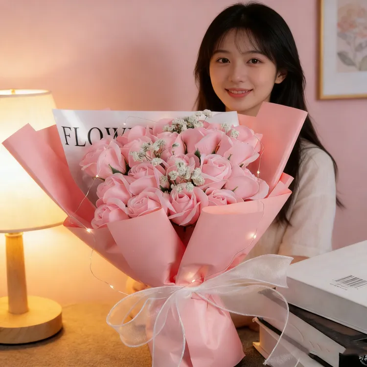情人节520礼物碎冰蓝永生香皂玫瑰花束送女朋友老婆生日表白礼物H