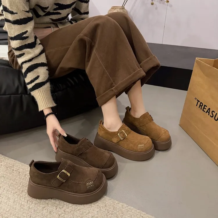 厚底勃肯鞋女鞋子2025新款春秋鞋子一脚蹬乐福鞋增高博肯豆豆单鞋