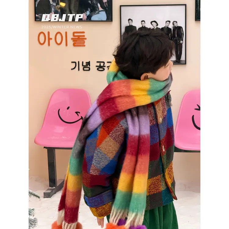 Q宝家童品12月新款 儿童夹棉外套男童冬款加厚夹克时髦格子上衣潮