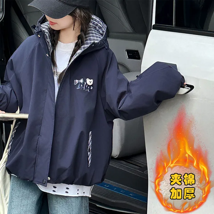 女大童夹棉外套加厚连帽棉服洋气青少年初高中生冲锋衣棉袄棉衣服