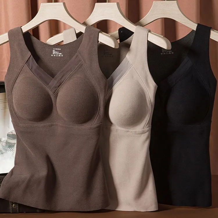 石墨烯保暖背心女2025冬季加绒加厚带胸垫一体式固定杯贴身内衣