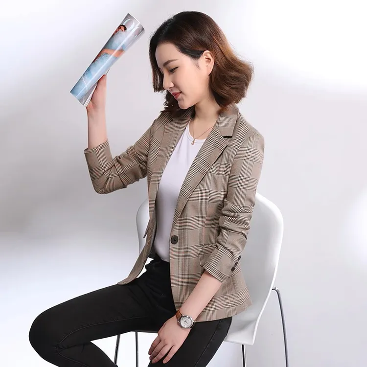 格子小西装外套女2025春秋季高级感修身显瘦格纹休闲西服上衣日系