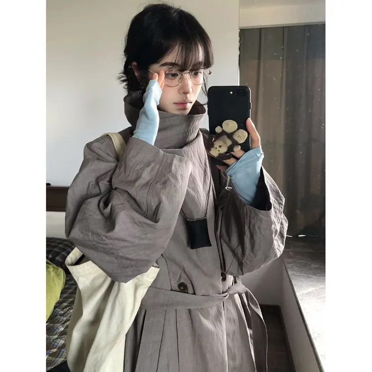 高智感复古立领风衣简约中性通勤气质小众大衣春
