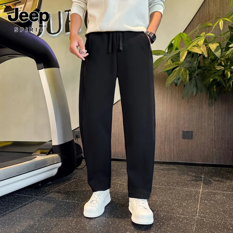 JEEP吉普男士卫裤秋冬加绒弯刀裤男款直筒休闲裤痞帅运动裤长裤潮
