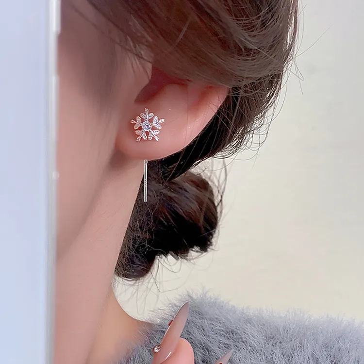 足银耳饰 999银雪花耳线女款轻奢气质显脸小耳饰2025新款秋冬耳环