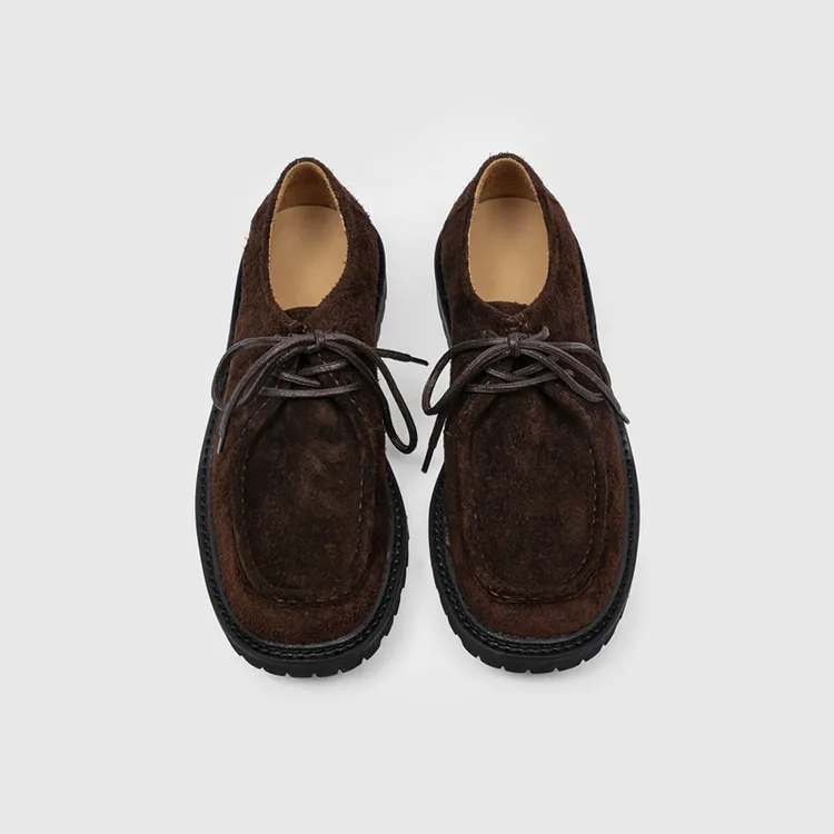 RZAAZ 老钱风翘头增高袋鼠鞋美拉德复古系带固特异德比休闲皮鞋男