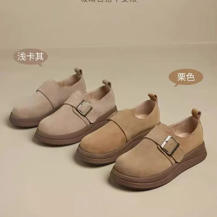 2025秋季新款厚底增高勃肯鞋女百搭魔术贴女鞋休闲复古乐福鞋单鞋