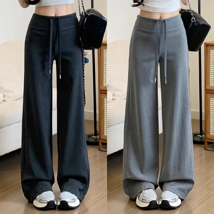 灰色阔腿裤女春夏季2025年新款高腰垂感美式休闲显瘦直筒拖地长裤