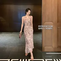 林关关【倾世浪漫】法式系带御姐气质后妈裙子度假碎花吊带连衣长裙