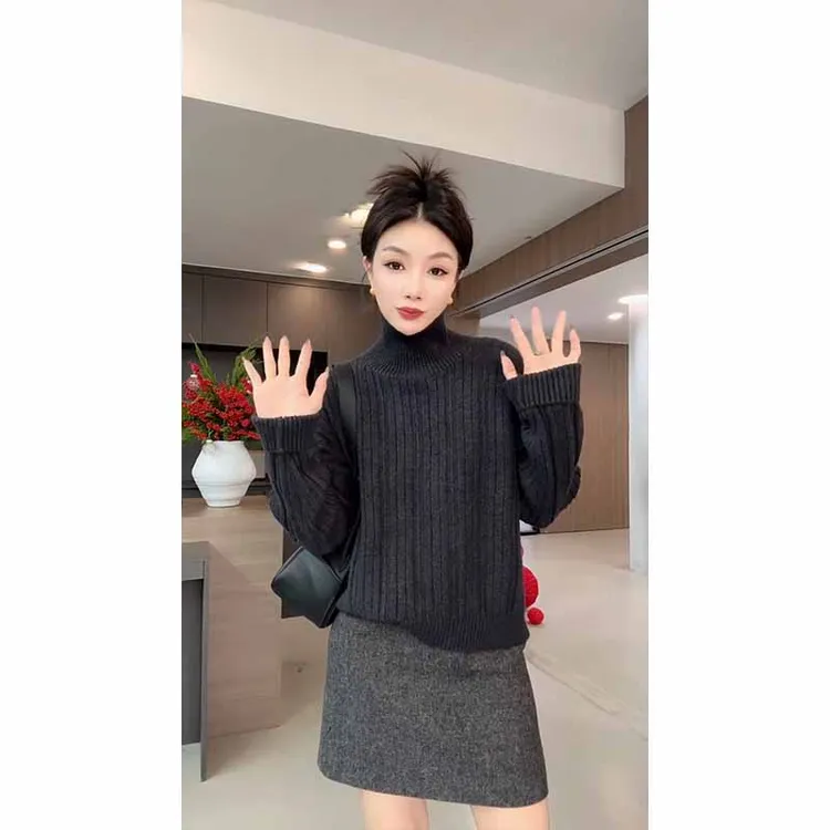 高级感半高领针织衫毛衣女2025秋冬季新款大码胖mm内搭打底衫上衣