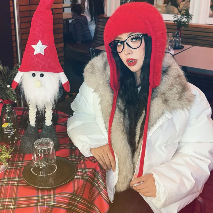 【新疆包邮】秋冬雷锋帽帽子秋冬红色毛绒女帽防风加厚毛绒红色