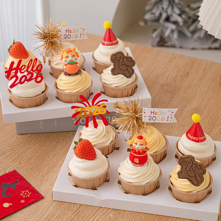 Hello2026新年纸杯蛋糕装饰春节除夕夜跨年派对生肖马宝宝摆件