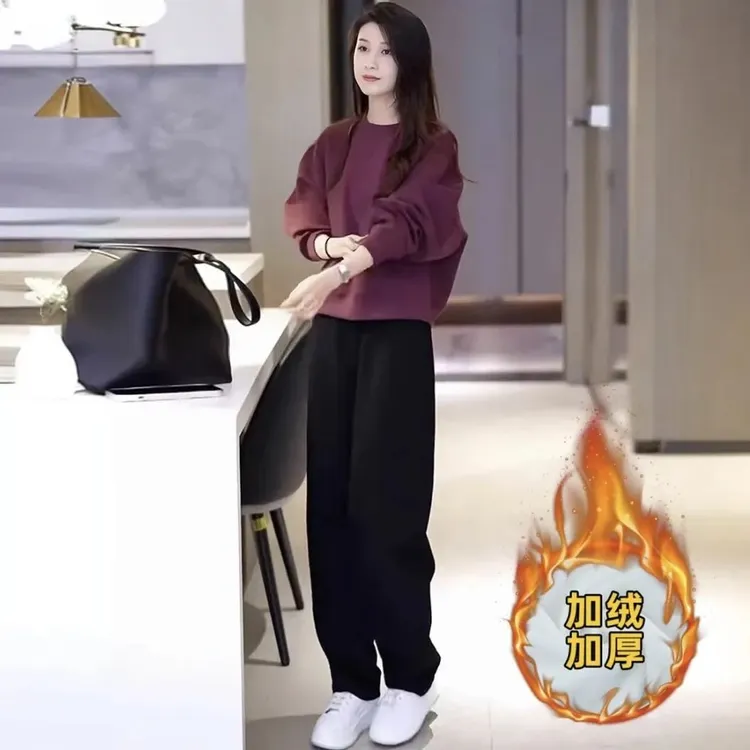 冬季新款慵懒风休闲风轻熟风女士套装气质卫衣直筒裤两件套装