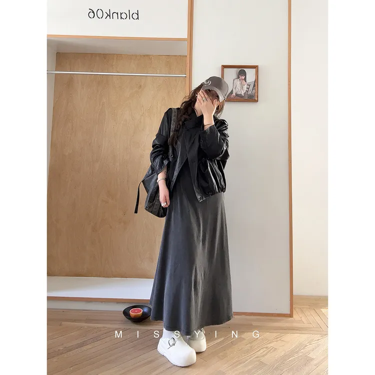 应小姐【桥本夜色】微胖大码秋季显瘦洋气设计感气质宽松吊带连衣裙