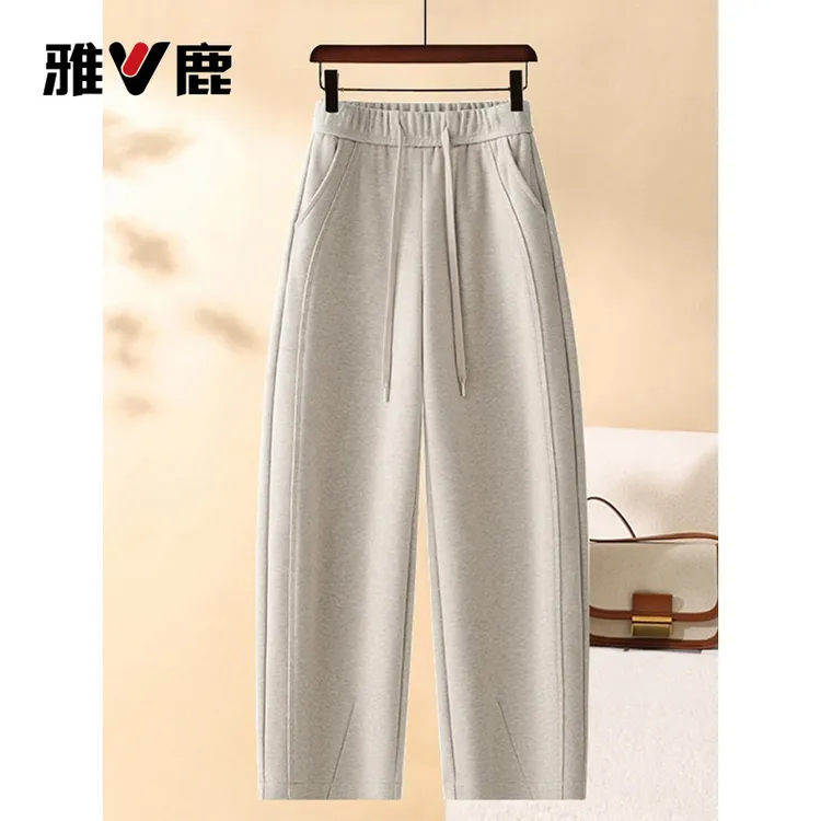 雅鹿超火的加绒弯刀裤2025年秋冬松紧腰高腰加厚百搭舒适休闲裤子