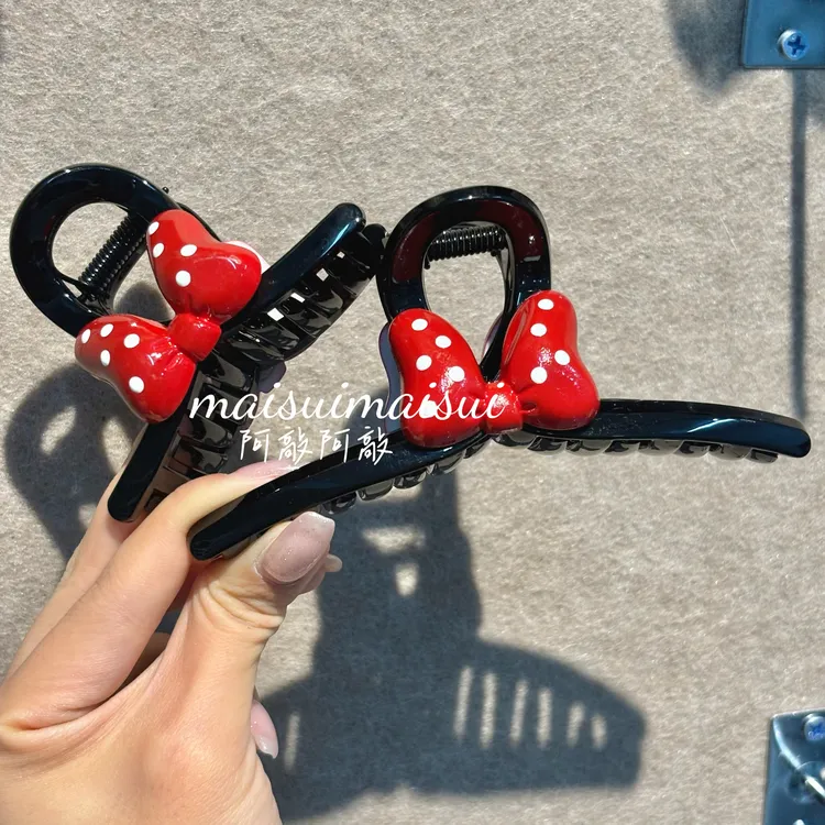 【阿敲】A1479~（8-13cm）蝴蝶扣红色波点蝴蝶结后脑勺抓夹-麦穗头饰