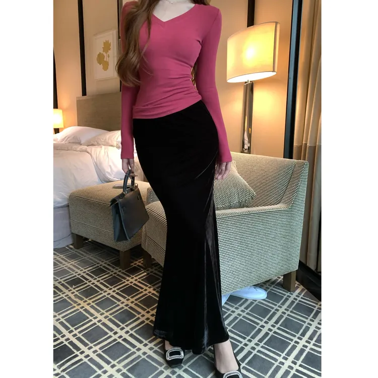 SZA【梦露星光】秋冬新款高级感超好看丝绒显瘦鱼尾半身裙A-2373