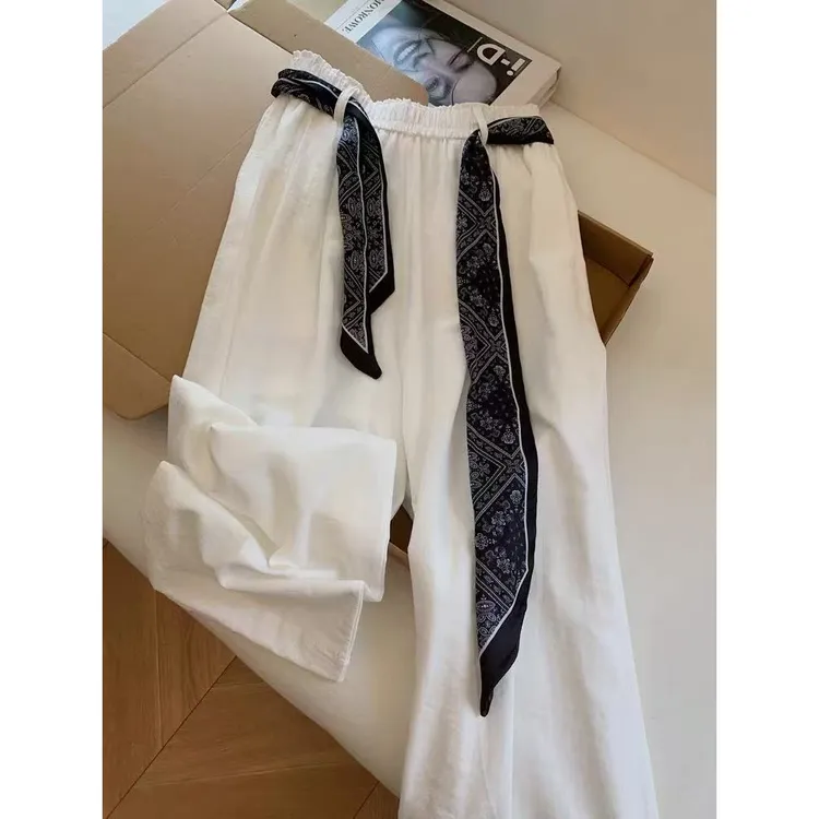 白色休闲窄版阔腿裤宽松bf慵懒风松弛感显瘦小个子裤子女夏季薄款