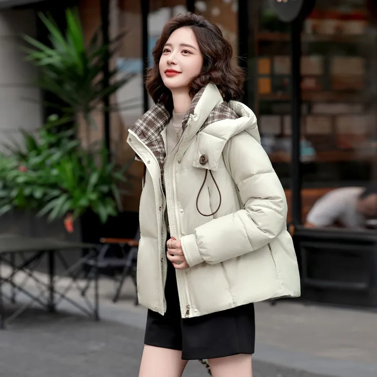 08836HOT韩版短款休闲秋冬简约保暖女士小个子宽松冬季棉服连帽