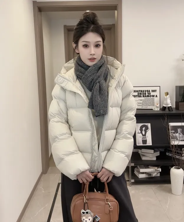 可溯源【绒子含量90%白鸭绒】新款时尚百搭连帽同款羽绒服077
