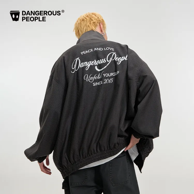 Dangerouspeople薛之谦dsp格子印花刺绣外套秋季宽松立领慵懒上衣