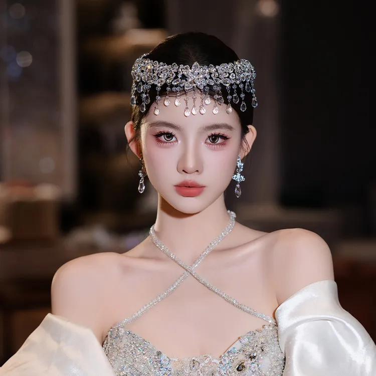 合金仿水晶婚庆饰品 新娘奢华水晶流苏额饰灵动结婚头饰品MT0113